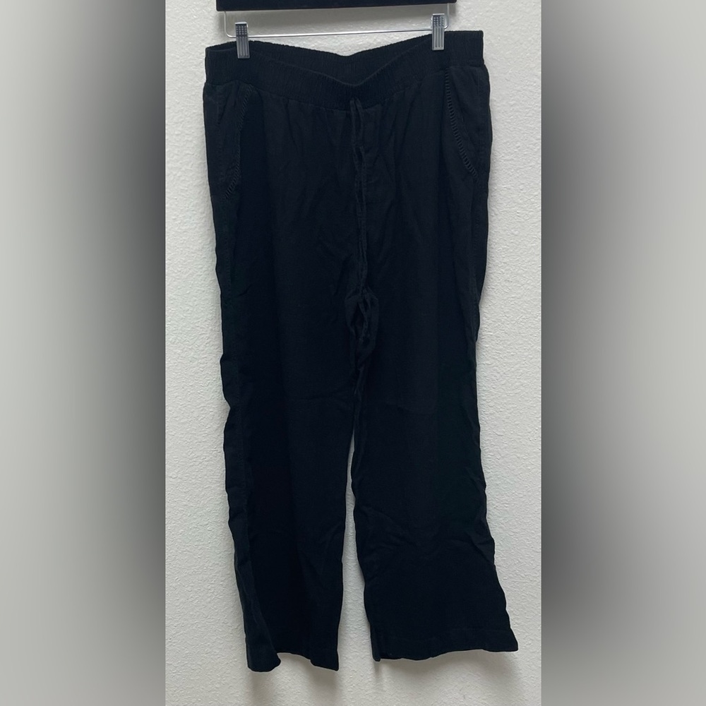 Briggs XL Women’s Black Elastic Waist Pocketed Wide Leg Linen Pants